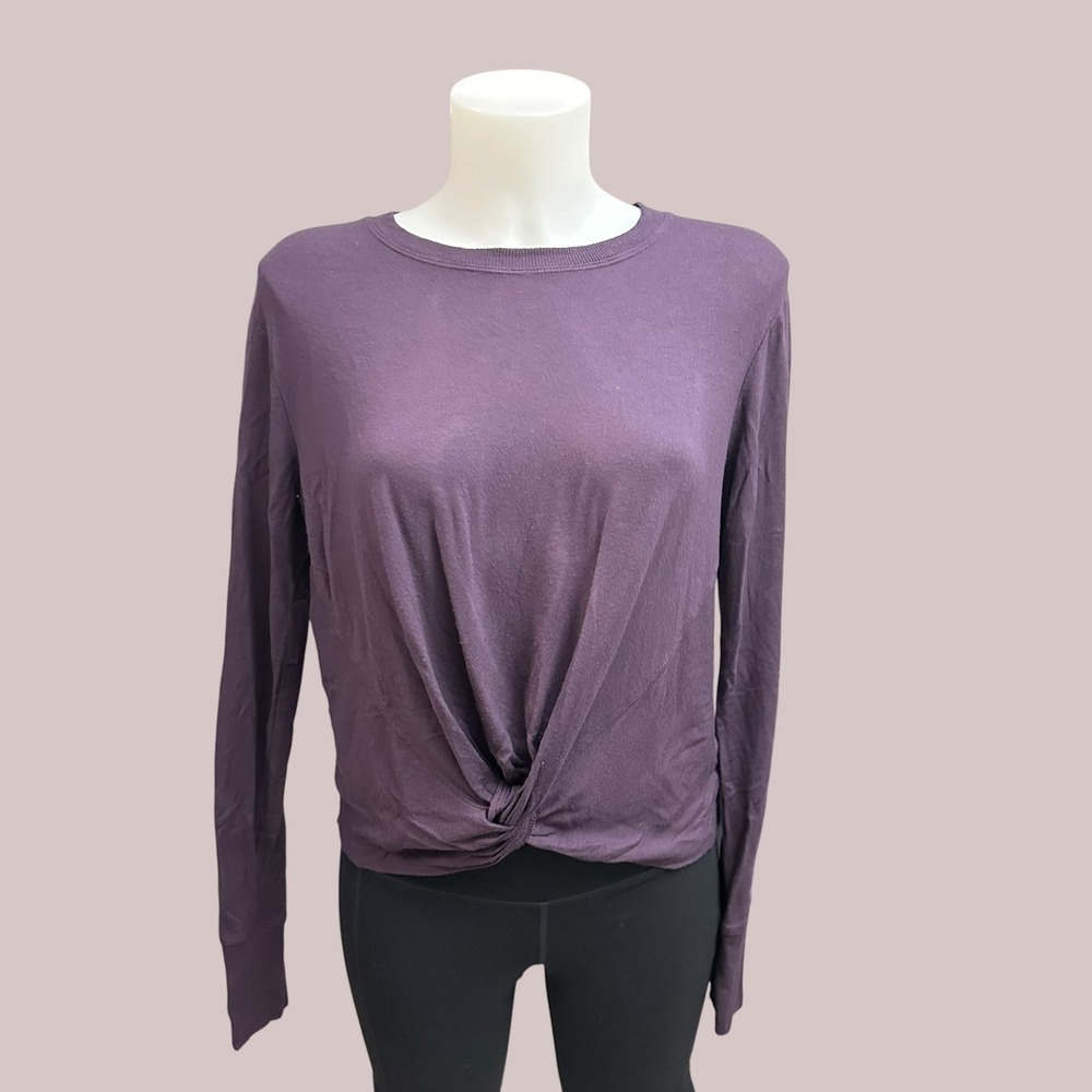 Athleta Womens Purple Longsleeve Crop Top Twist Front size Small Stretchy